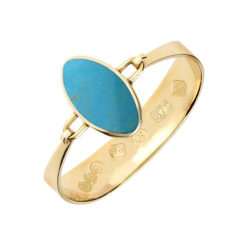 9ct Yellow Gold Turquoise Oval Stone Heavy Bangle sold by C.W. Sellors