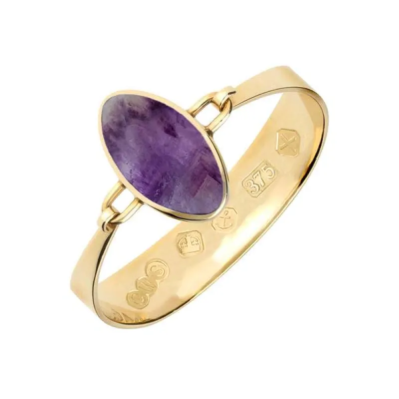9ct Yellow Gold Blue John Oval Stone Heavy Bangle sold by C.W. Sellors