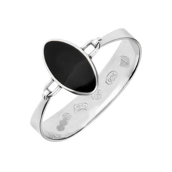 Sterling Silver Whitby Jet Oval Stone Heavy Bangle sold by C.W. Sellors