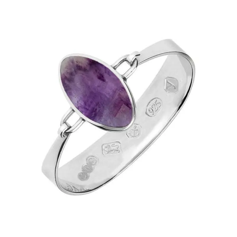 Sterling Silver Blue John Oval Stone Heavy Bangle sold by C.W. Sellors
