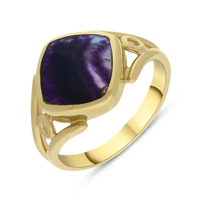 9ct Yellow Gold Blue John Cushion Cut Ring sold by C.W. Sellors