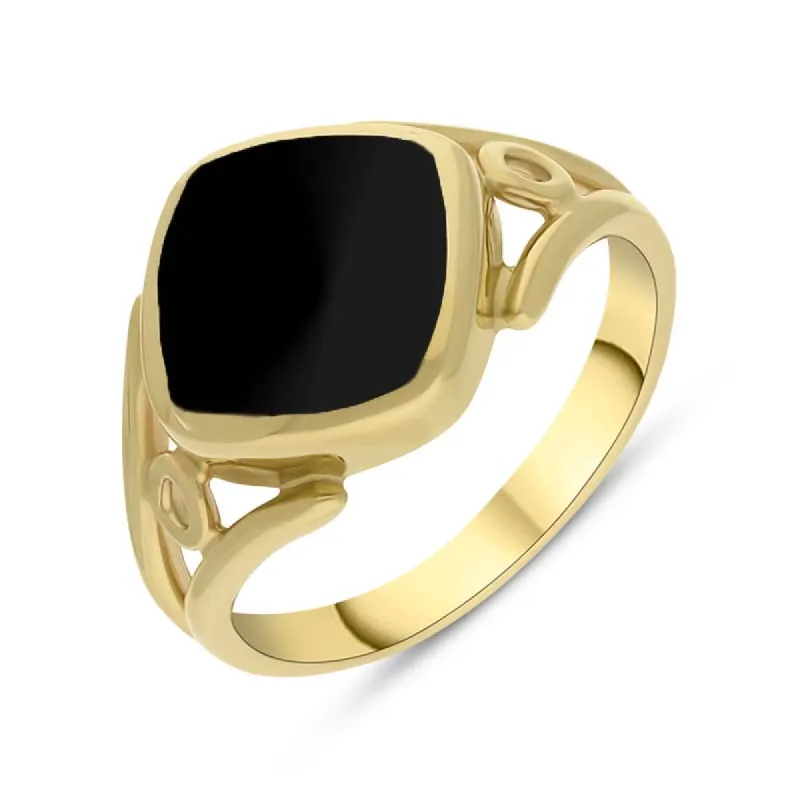 9ct Yellow Gold Whitby Jet Cushion Cut Ring sold by C.W. Sellors
