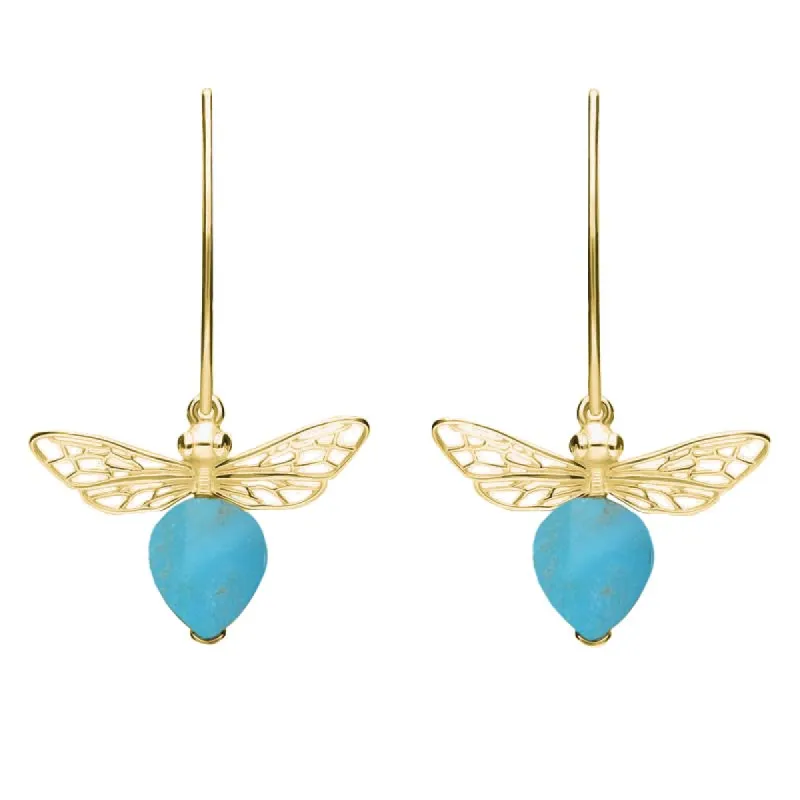 9ct Yellow Gold Turquoise Bee Small Hook Earrings sold by C.W. Sellors
