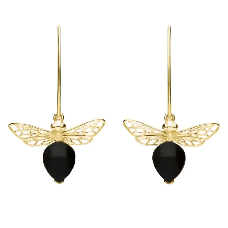 9ct Yellow Gold Whitby Jet Bee Small Hook Earrings sold by C.W. Sellors
