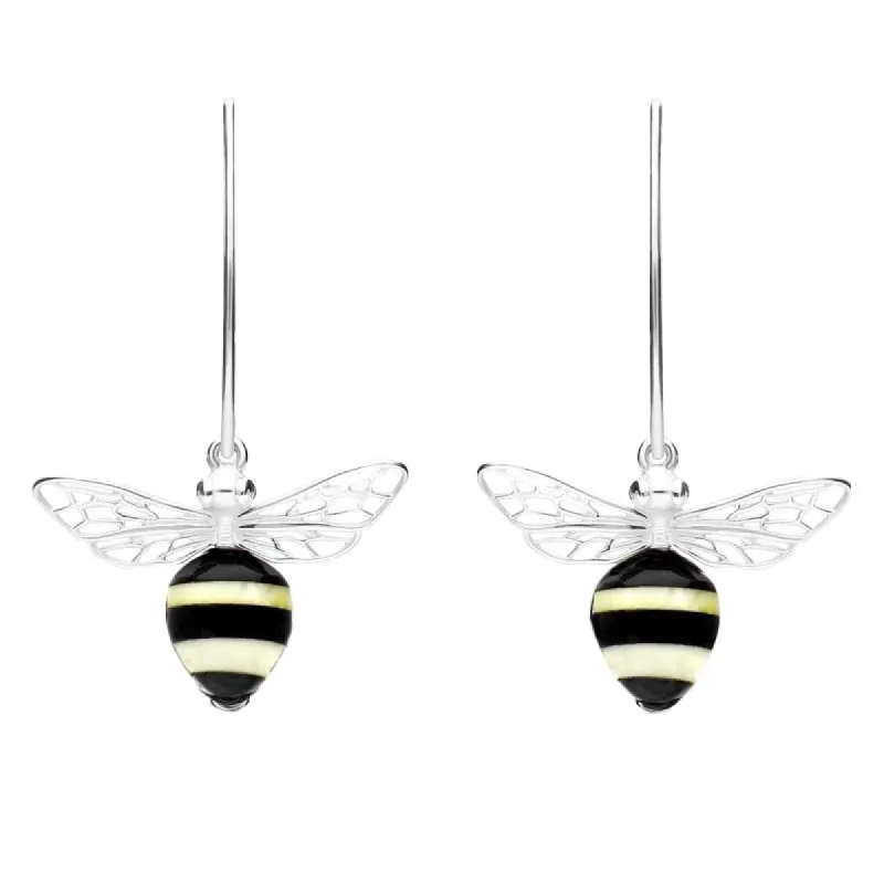 Sterling Silver Amber Whitby Jet Bee Small Hook Earrings sold by C.W. Sellors