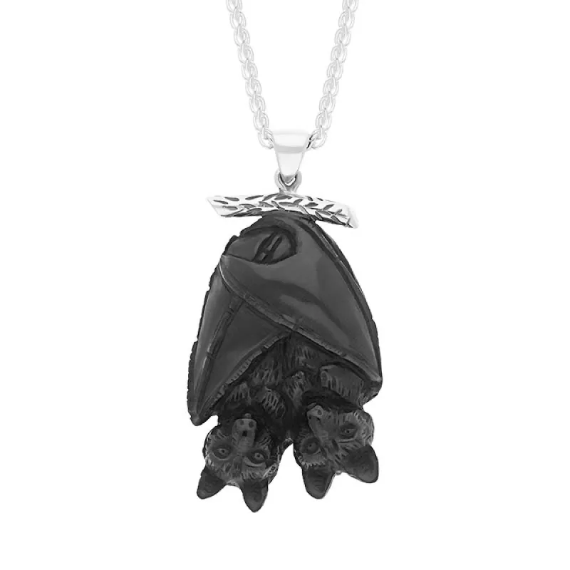 Sterling Silver Whitby Jet Hugging Bats Necklace sold by C.W. Sellors