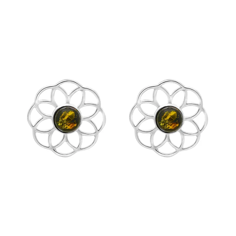 Sterling Silver Amber Flower Stud Earrings sold by C.W. Sellors