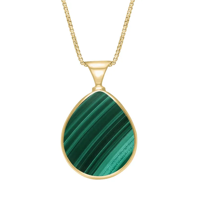 18ct Yellow Gold Whitby Jet Malachite King's Coronation Hallmark Double Sided Pear-shaped Necklace sold by C.W. Sellors