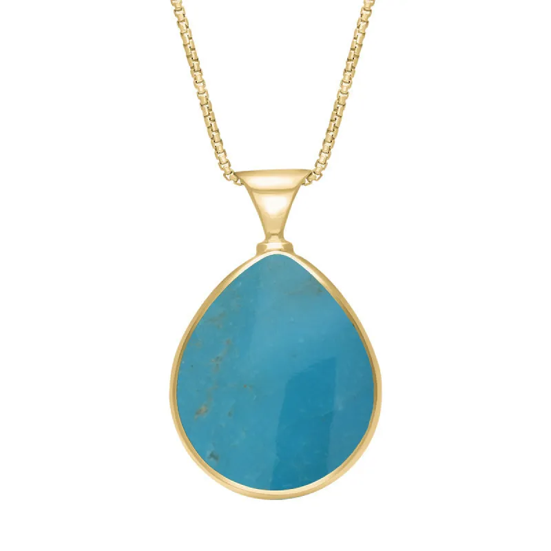9ct Yellow Gold Whitby Jet Turquoise King's Coronation Hallmark Double Sided Pear-shaped Necklace sold by C.W. Sellors