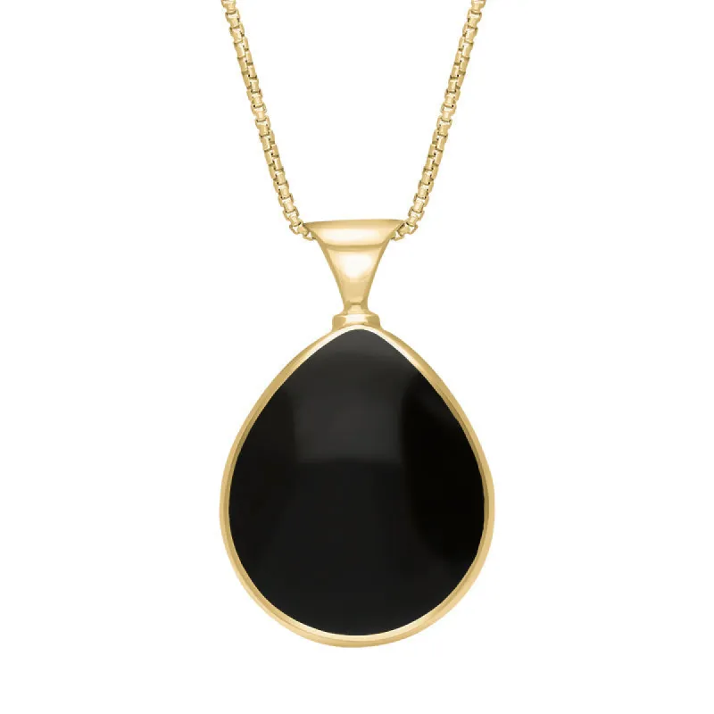 9ct Yellow Gold Whitby Jet Mother of Pearl King's Coronation Hallmark Double Sided Pear-shaped Necklace sold by C.W. Sellors