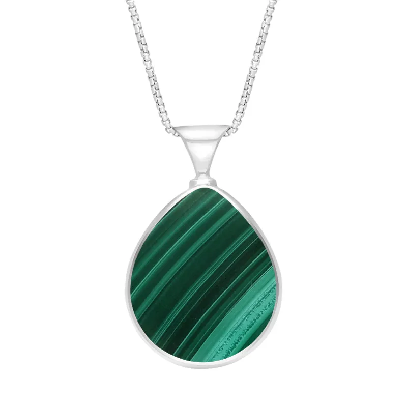 9ct White Gold Whitby Jet Malachite King's Coronation Hallmark Double Sided Pear-shaped Necklace sold by C.W. Sellors