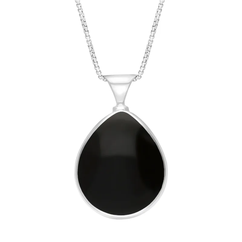 9ct White Gold Whitby Jet Blue John King's Coronation Hallmark Double Sided Pear-shaped Necklace sold by C.W. Sellors
