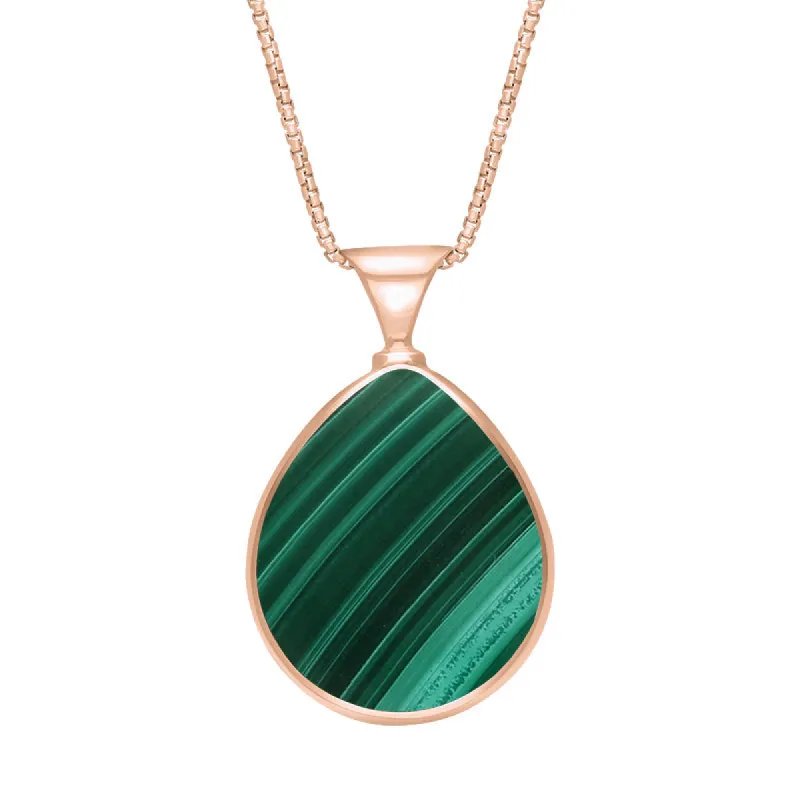 9ct Rose Gold Whitby Jet Malachite King's Coronation Hallmark Double Sided Pear-shaped Necklace sold by C.W. Sellors