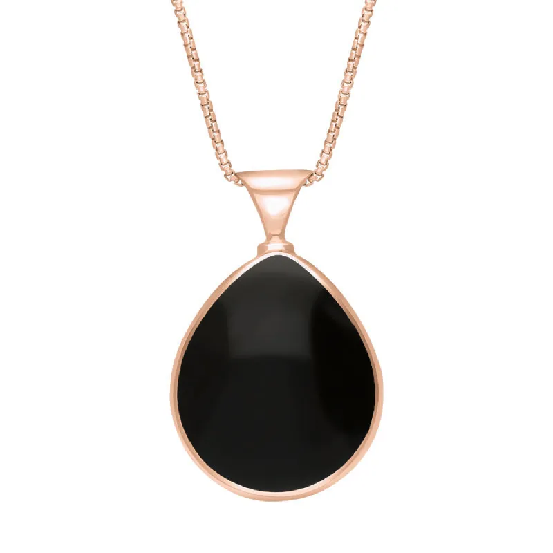 9ct Rose Gold Whitby Jet Mother of Pearl King's Coronation Hallmark Double Sided Pear-shaped Necklace sold by C.W. Sellors