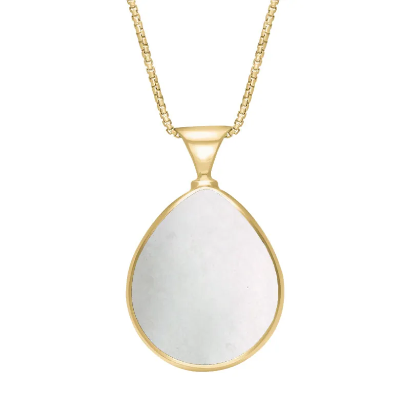 18ct Yellow Gold Blue John Mother of Pearl King's Coronation Hallmark Double Sided Pear-shaped Necklace sold by C.W. Sellors