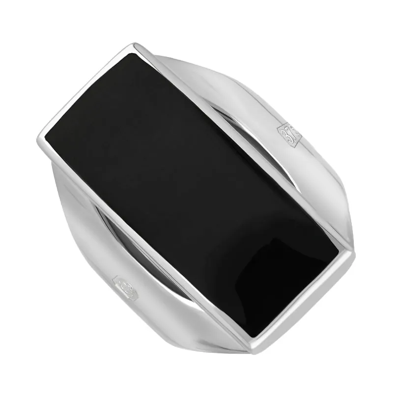 9ct White Gold Whitby Jet King's Coronation Hallmark Medium Oblong Ring sold by C.W. Sellors