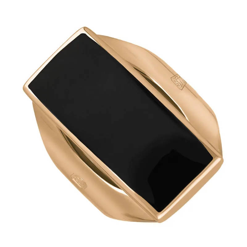 9ct Rose Gold Whitby Jet King's Coronation Hallmark Medium Oblong Ring sold by C.W. Sellors