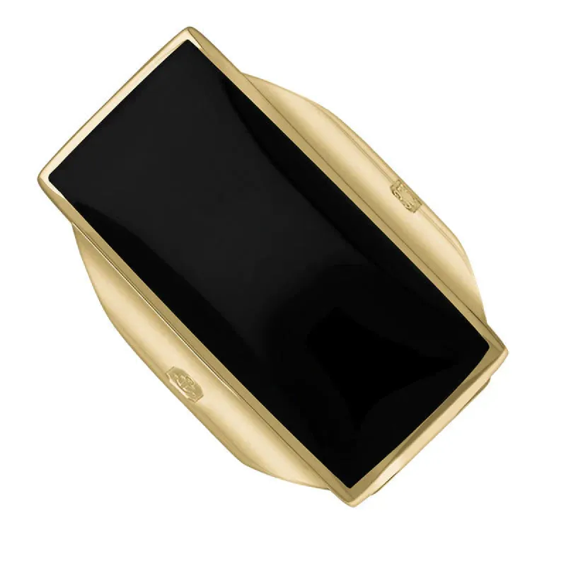 9ct Yellow Gold Whitby Jet King's Coronation Hallmark Large Oblong Ring sold by C.W. Sellors