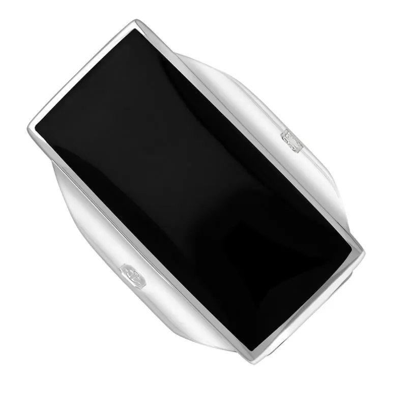 9ct White Gold Whitby Jet King's Coronation Hallmark Large Oblong Ring sold by C.W. Sellors