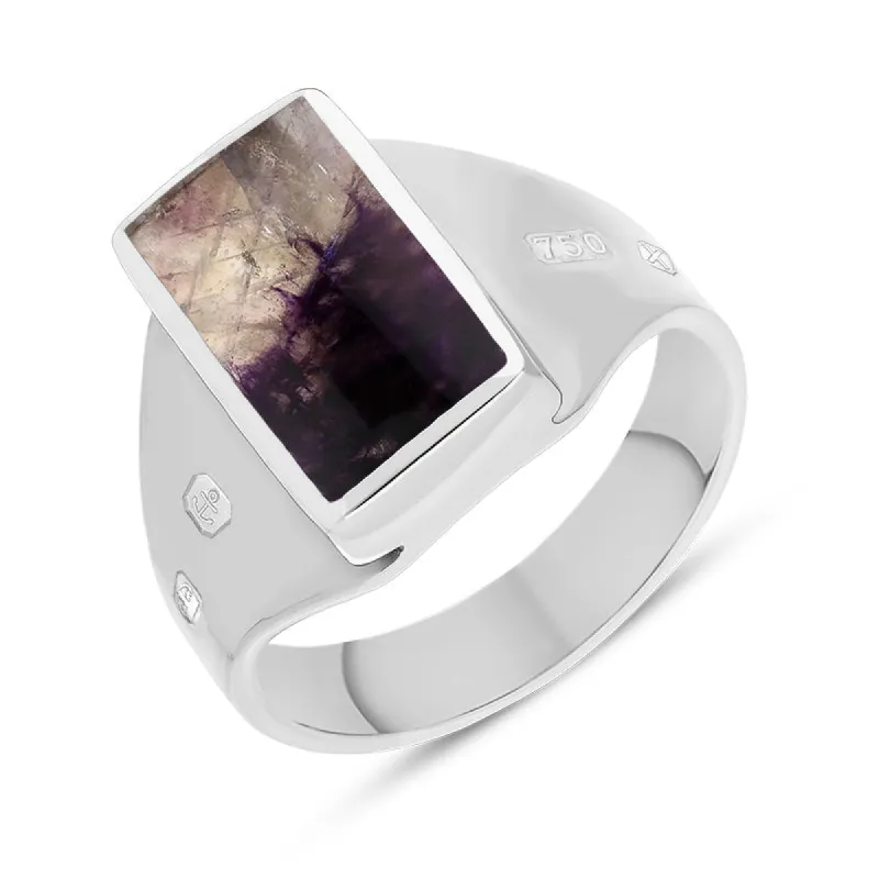 18ct White Gold Blue John King's Coronation Hallmark Small Oblong Ring sold by C.W. Sellors