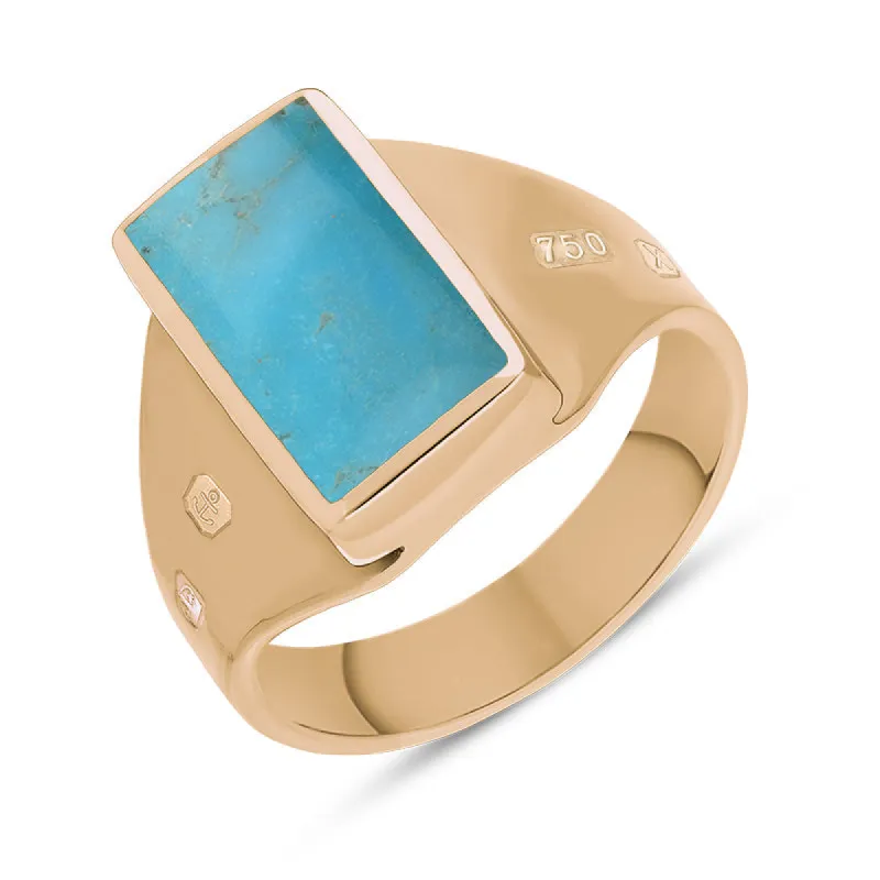 18ct Rose Gold Turquoise King's Coronation Hallmark Small Oblong Ring sold by C.W. Sellors