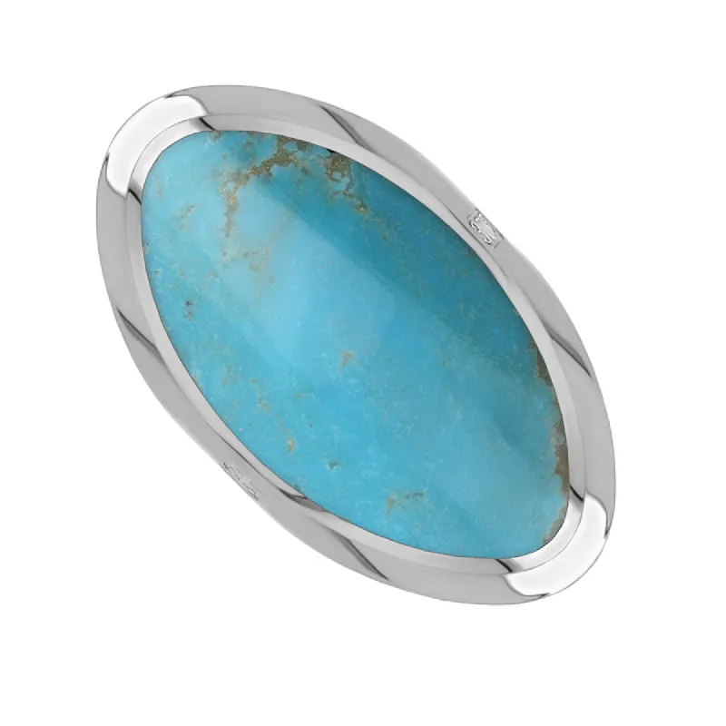 9ct White Gold Turquoise King's Coronation Hallmark Large Oval Ring sold by C.W. Sellors
