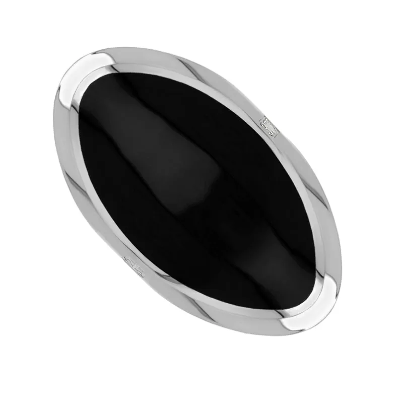 9ct White Gold Whitby Jet King's Coronation Hallmark Large Oval Ring sold by C.W. Sellors