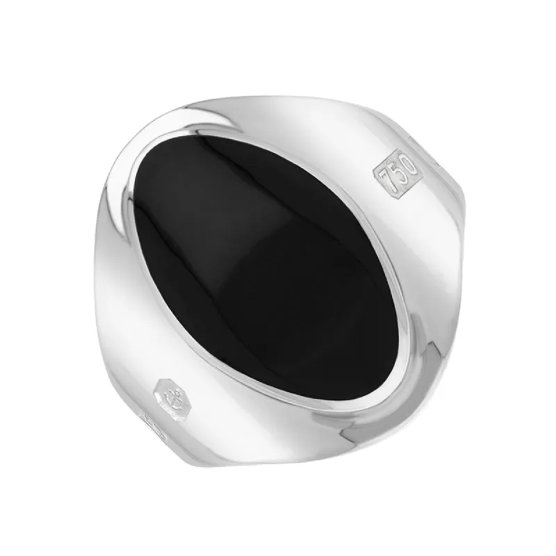 18ct White Gold Whitby Jet King's Coronation Hallmark Small Oval Ring sold by C.W. Sellors