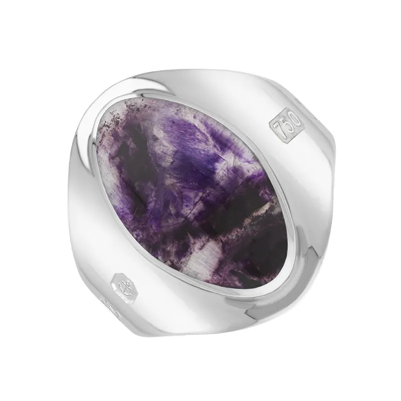 18ct White Gold Blue John King's Coronation Hallmark Small Oval Ring sold by C.W. Sellors