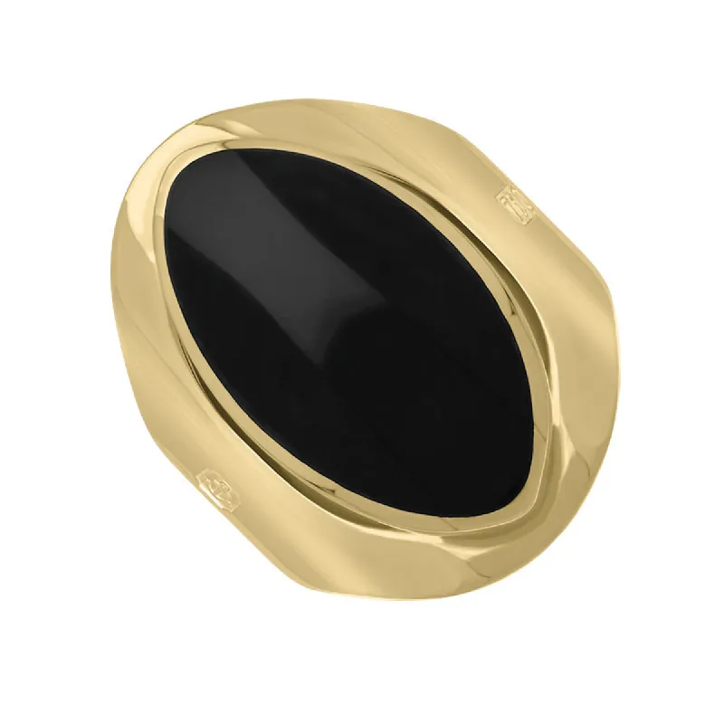 18ct Yellow Gold Whitby Jet King's Coronation Hallmark Medium Oval Ring sold by C.W. Sellors
