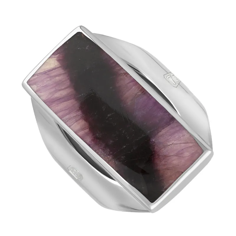 18ct White Gold Blue John King's Coronation Hallmark Medium Oblong Ring sold by C.W. Sellors