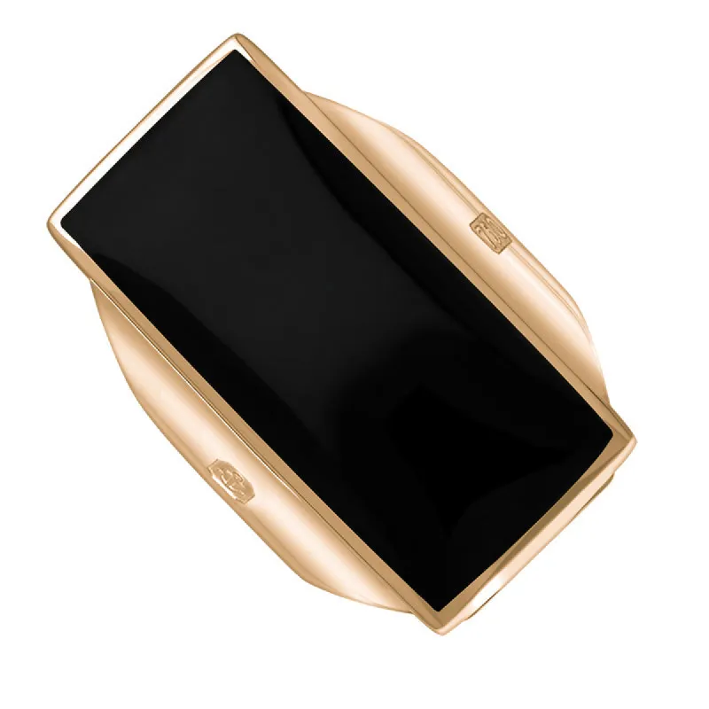 18ct Rose Gold Whitby Jet King's Coronation Hallmark Large Oblong Ring sold by C.W. Sellors