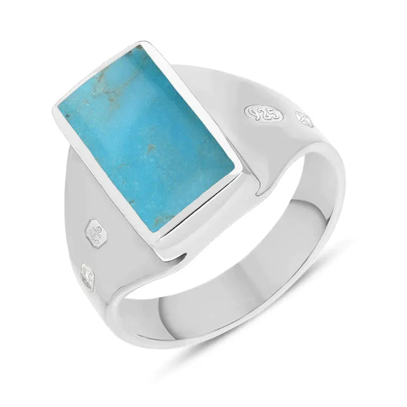 Sterling Silver Turquoise King's Coronation Hallmark Small Oblong Ring sold by C.W. Sellors