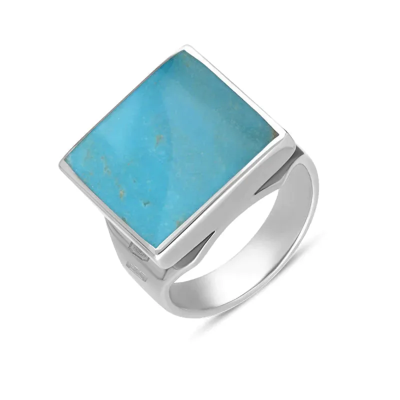 Silver Turquoise King's Coronation Hallmark Small Square Ring sold by C.W. Sellors