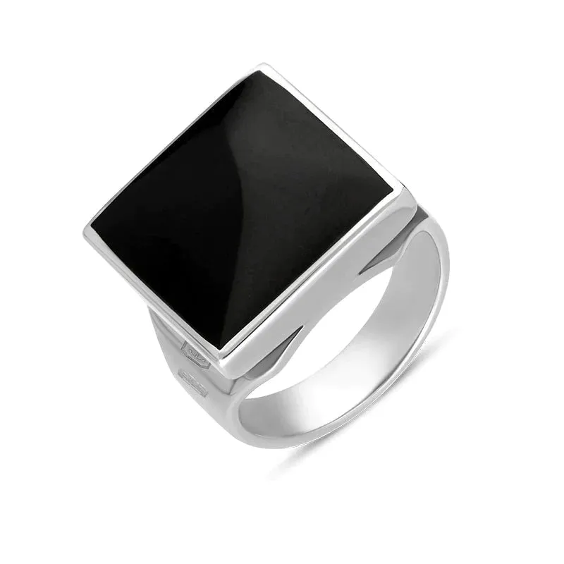 Silver Whitby Jet King's Coronation Hallmark Small Square Ring sold by C.W. Sellors