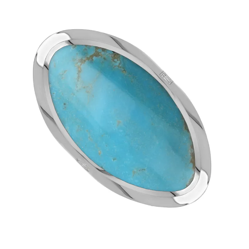 18ct White Gold Turquoise King's Coronation Hallmark Large Oval Ring sold by C.W. Sellors