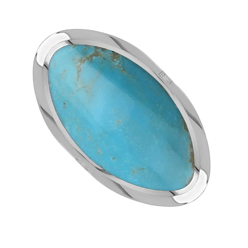 18ct White Gold Turquoise King's Coronation Hallmark Large Oval Ring sold by C.W. Sellors
