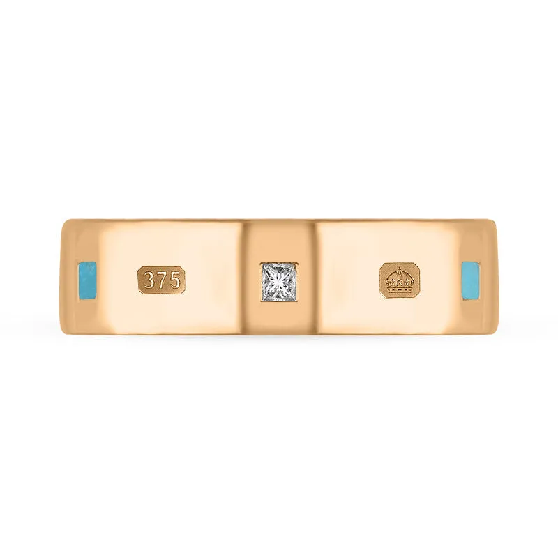 9ct Rose Gold 0.18ct Diamond Turquoise King's Coronation Hallmark Princess Cut 6mm Ring sold by C.W. Sellors product image thumbnail 2