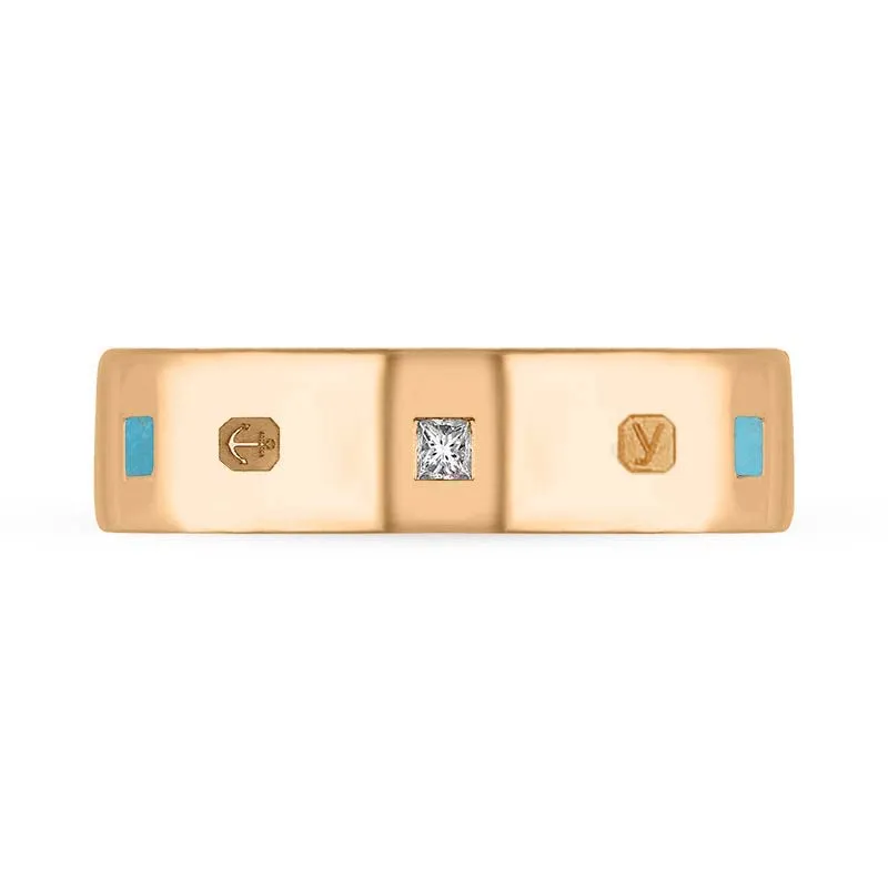 9ct Rose Gold 0.18ct Diamond Turquoise King's Coronation Hallmark Princess Cut 6mm Ring sold by C.W. Sellors product image thumbnail 3