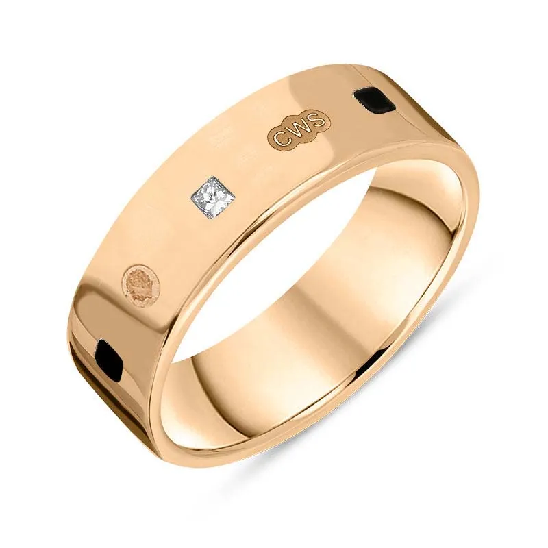 9ct Rose Gold 0.18ct Diamond Whitby Jet King's Coronation Hallmark Princess Cut 6mm Ring sold by C.W. Sellors