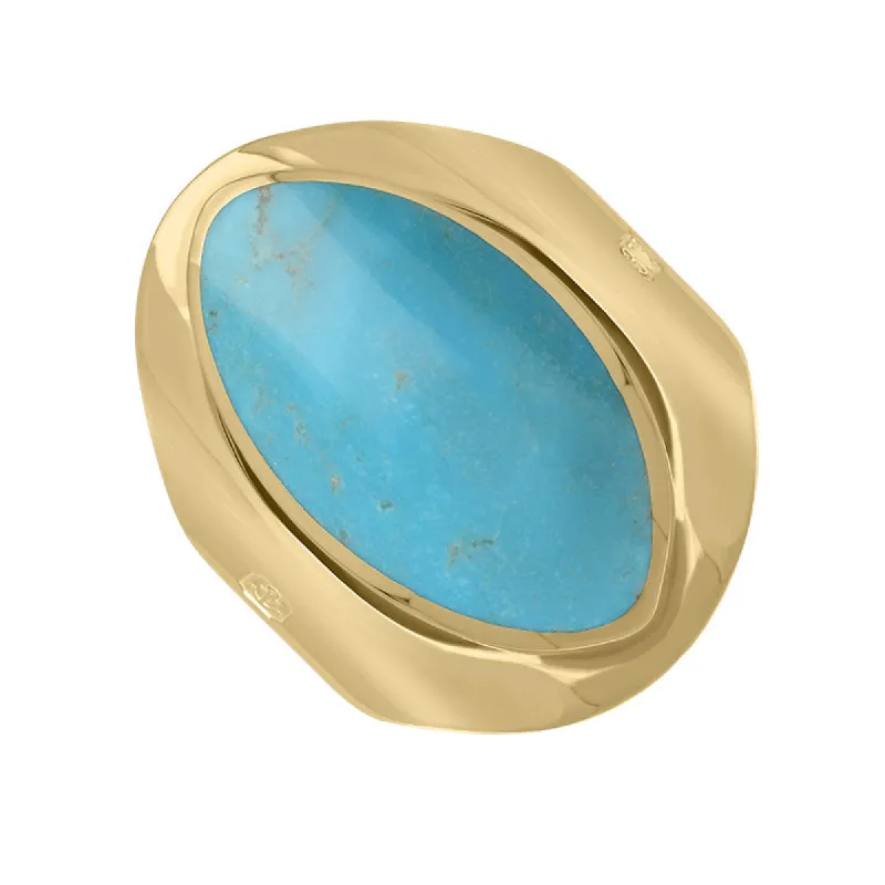 9ct Yellow Gold Turquoise King's Coronation Hallmark Medium Oval Ring sold by C.W. Sellors