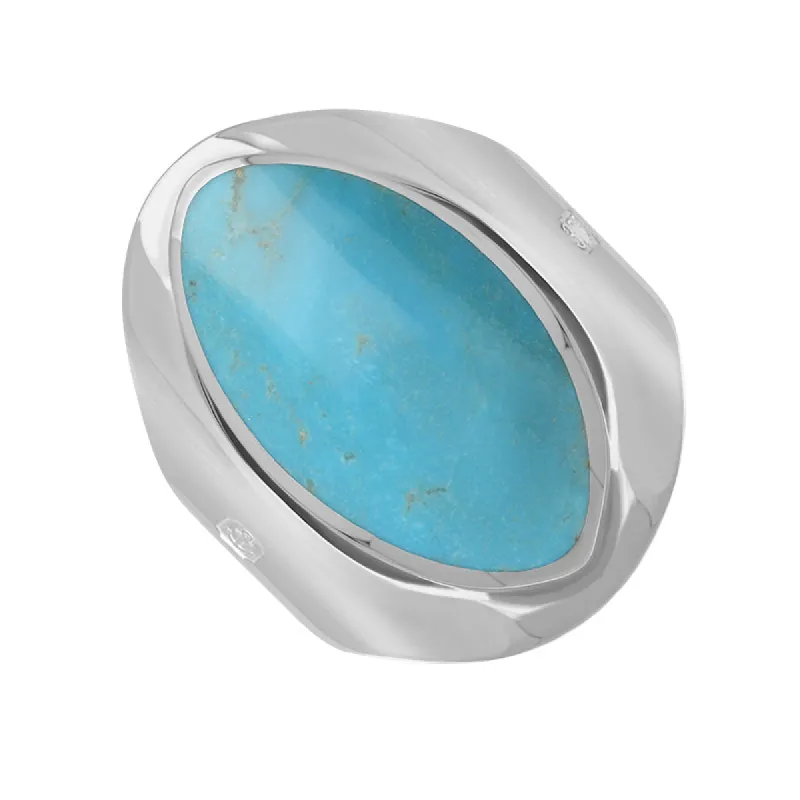9ct White Gold Turquoise King's Coronation Hallmark Medium Oval Ring sold by C.W. Sellors