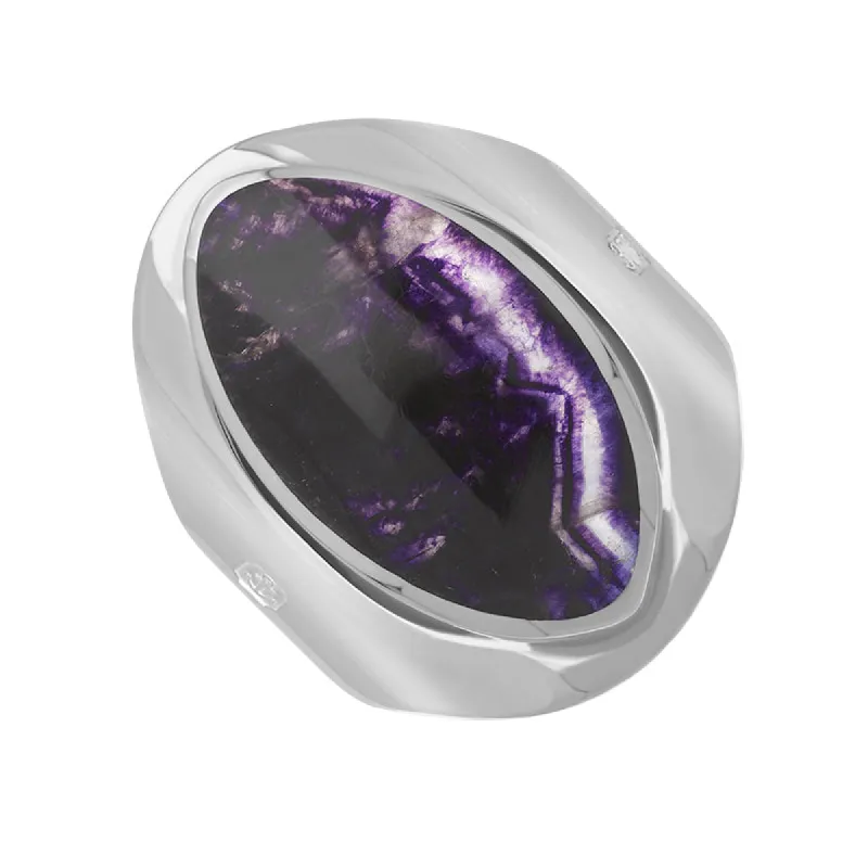 9ct White Gold Blue John King's Coronation Hallmark Medium Oval Ring sold by C.W. Sellors