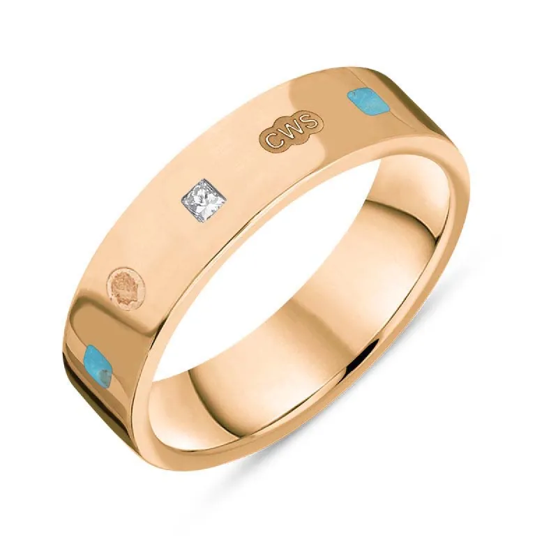 9ct Rose Gold 0.12ct Diamond Turquoise King's Coronation Hallmark Princess Cut 5mm Ring sold by C.W. Sellors