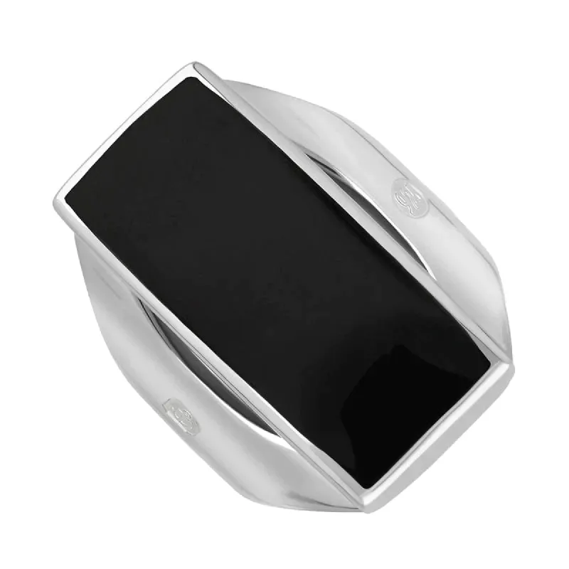 Sterling Silver Whitby Jet King's Coronation Hallmark Medium Oblong Ring sold by C.W. Sellors
