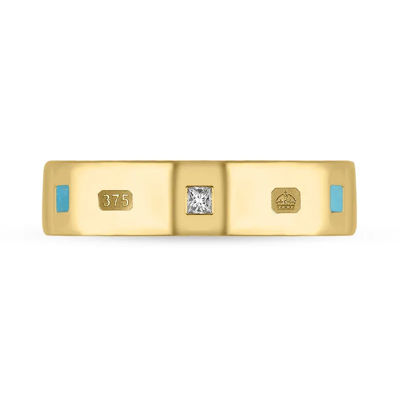 9ct Yellow Gold 0.12ct Diamond Turquoise King's Coronation Hallmark Princess Cut 5mm Ring sold by C.W. Sellors product image thumbnail 2
