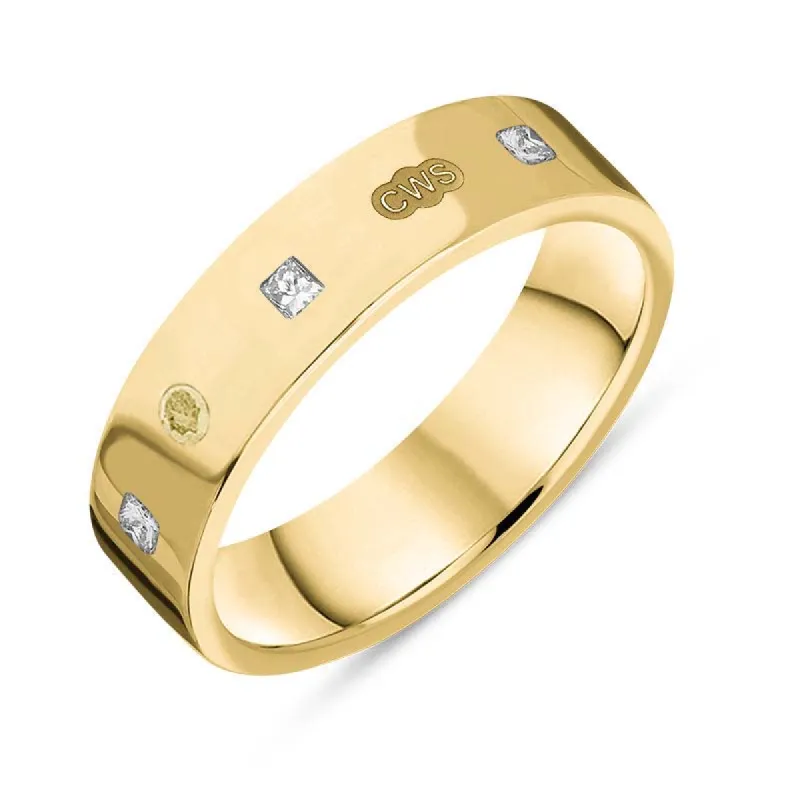 9ct Yellow Gold 0.24ct Diamond King's Coronation Hallmark Princess Cut 5mm Ring sold by C.W. Sellors
