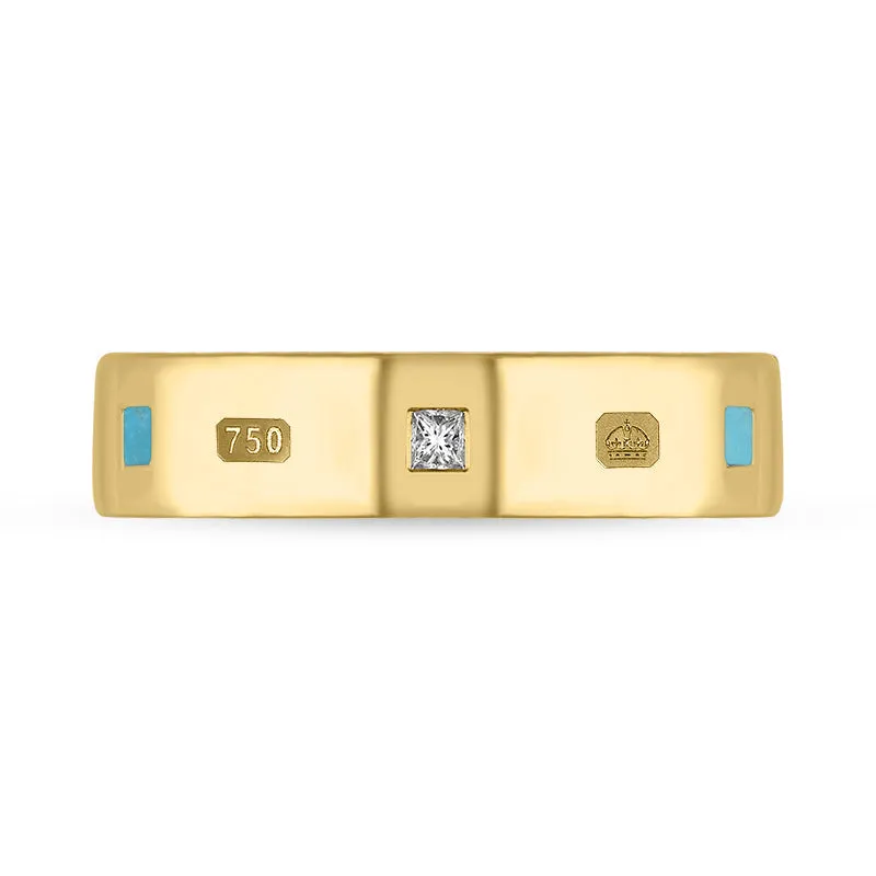 18ct Yellow Gold 0.12ct Diamond Turquoise King's Coronation Hallmark Princess Cut 5mm Ring sold by C.W. Sellors product image thumbnail 2