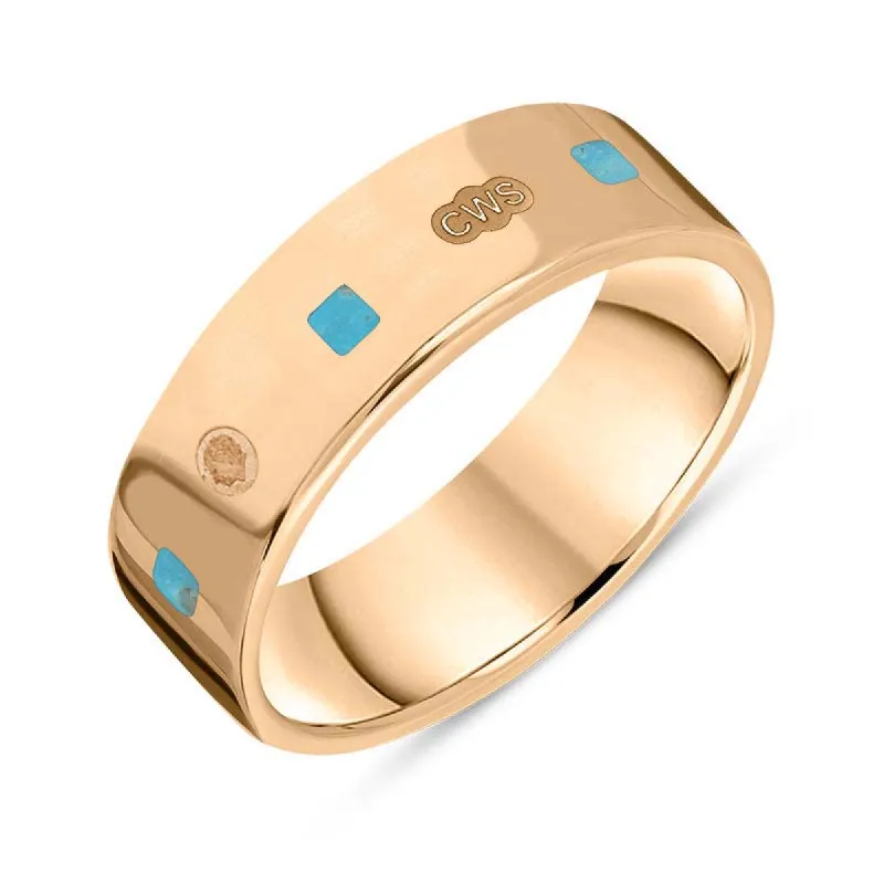 18ct Rose Gold Turquoise King's Coronation Hallmark Princess Cut 6mm Ring sold by C.W. Sellors