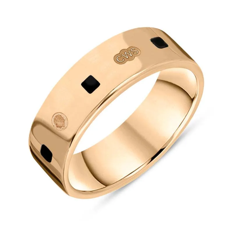 18ct Rose Gold Whitby Jet King's Coronation Hallmark Princess Cut 6mm Ring sold by C.W. Sellors